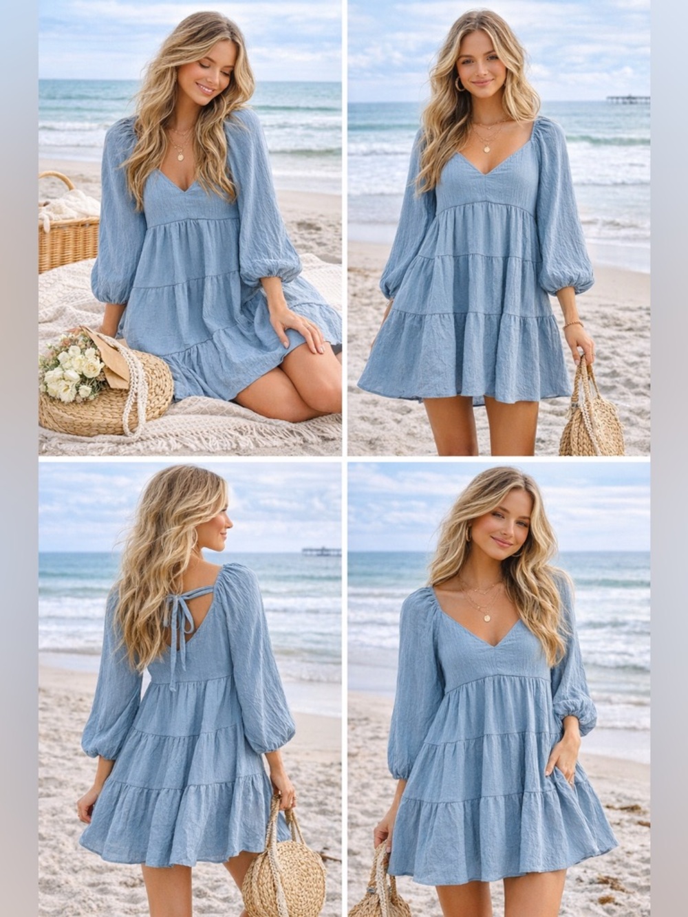 Altar'd State Dusty Blue Sundress with Textured Fabric